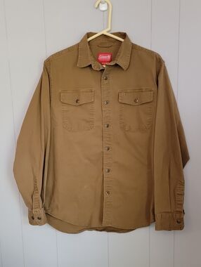 Coleman Men's Denim Spandex Shirt Large Brown Button Down Long Sleeve